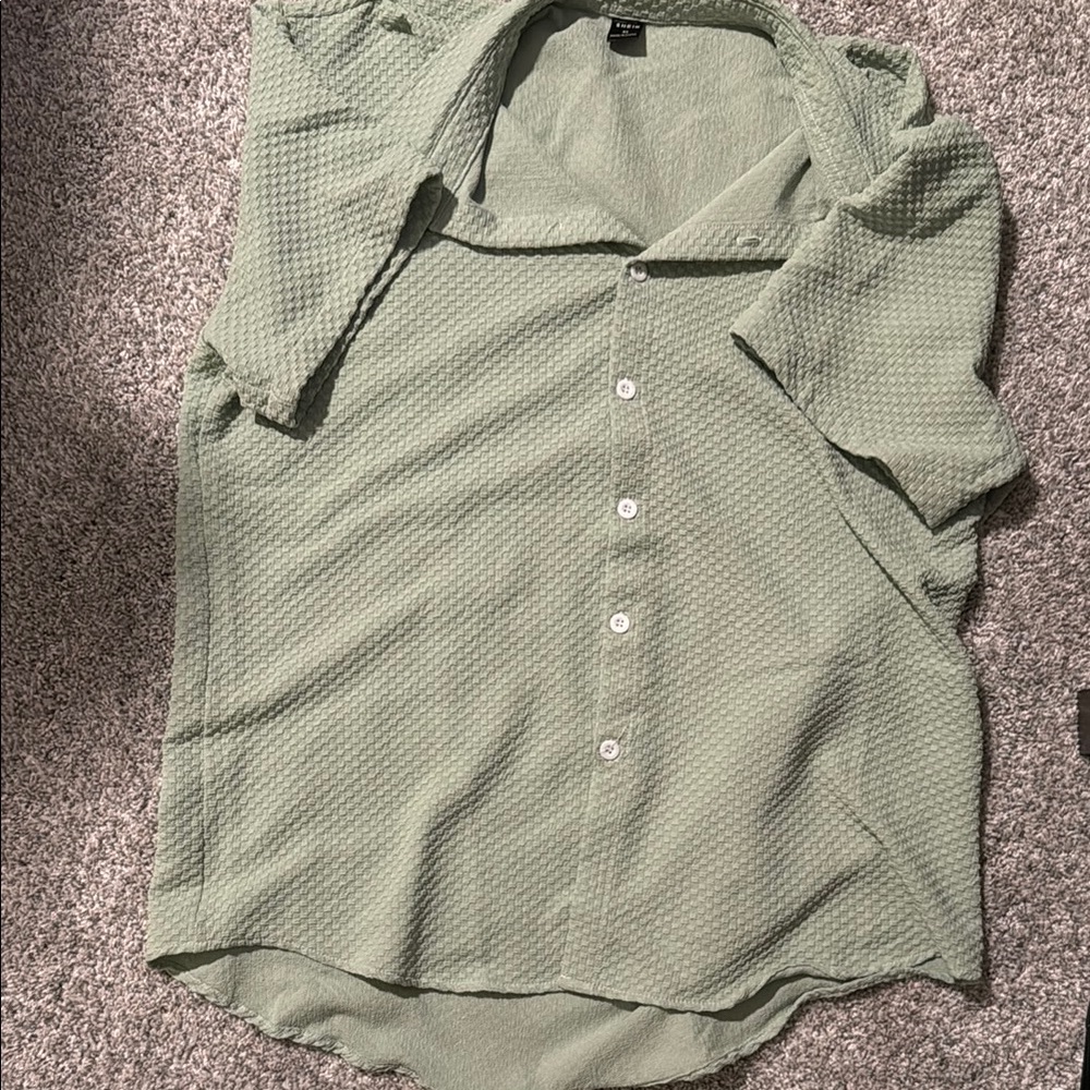 Green Textured Button-Up Shirt